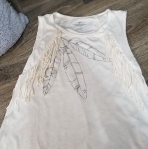 American Eagle fringe sleeveless t shirt sz XS